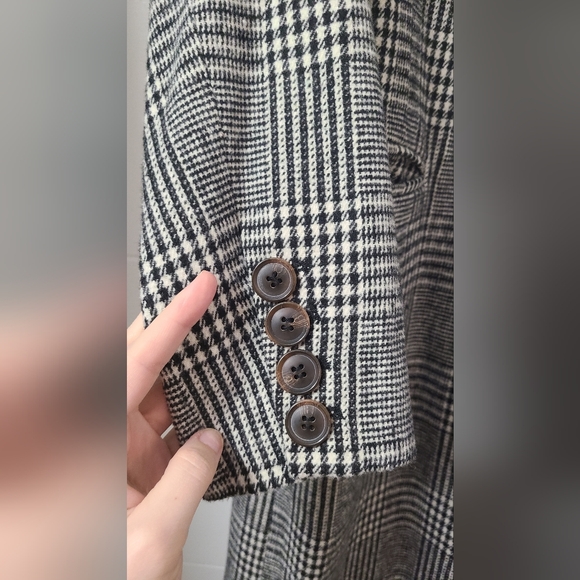 Halogen Tailored Double Breasted Long Plaid Coat - Picture 6 of 7